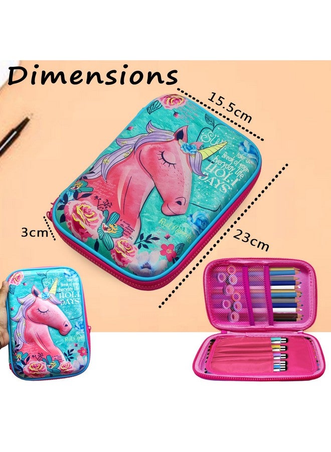 فنبلاست حقيبة أقلام يونيكورن من فن بلاست للبنات - حقيبة متعددة الأغراض بسحاب، حافظة أقلام كبيرة من القماش الصلب، حقيبة تنظيم أدوات مكتبية، لوازم مدرسية للأطفال، للبنات (أزرق سماوي) - Image 2