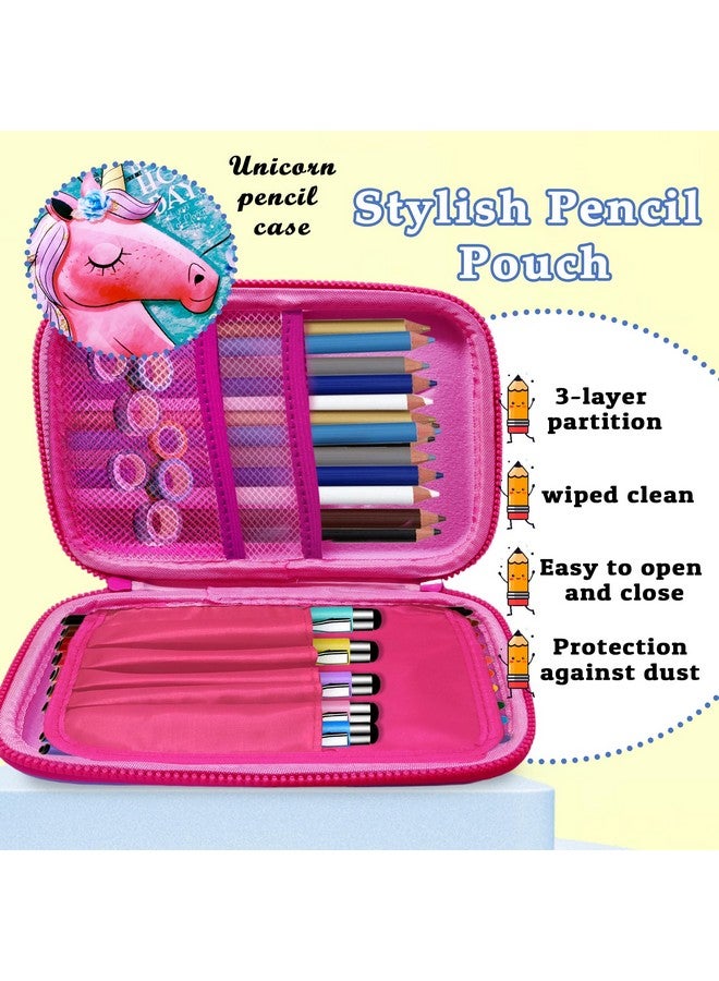 فنبلاست حقيبة أقلام يونيكورن من فن بلاست للبنات - حقيبة متعددة الأغراض بسحاب، حافظة أقلام كبيرة من القماش الصلب، حقيبة تنظيم أدوات مكتبية، لوازم مدرسية للأطفال، للبنات (أزرق سماوي) - Image 4