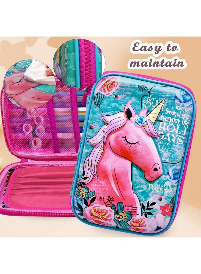 فنبلاست حقيبة أقلام يونيكورن من فن بلاست للبنات - حقيبة متعددة الأغراض بسحاب، حافظة أقلام كبيرة من القماش الصلب، حقيبة تنظيم أدوات مكتبية، لوازم مدرسية للأطفال، للبنات (أزرق سماوي) - Image 5