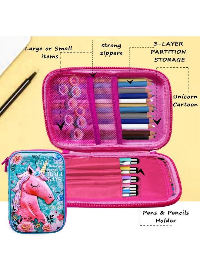 فنبلاست حقيبة أقلام يونيكورن من فن بلاست للبنات - حقيبة متعددة الأغراض بسحاب، حافظة أقلام كبيرة من القماش الصلب، حقيبة تنظيم أدوات مكتبية، لوازم مدرسية للأطفال، للبنات (أزرق سماوي) - Image 3