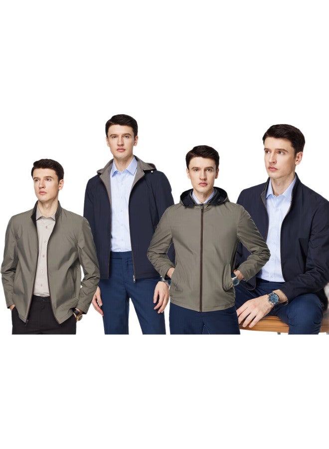 FIRS Jacket, Double-Sided Wear, Hooded, Detachable Stand Collar, Contrasting Colors, Spring Business Commute, Soft Breathable Comfortable Casual Coat - Image 2