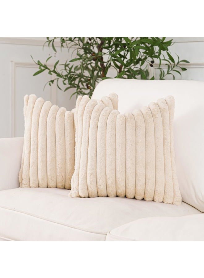 NiNi ALL Plush Throw Pillow Covers Beige 18x18 Inch Set of 2 Decorative Luxurious Pillow Cover Faux Fur Pillowcase Cushion Cases for Couch Sofa and Home Decor - Image 1