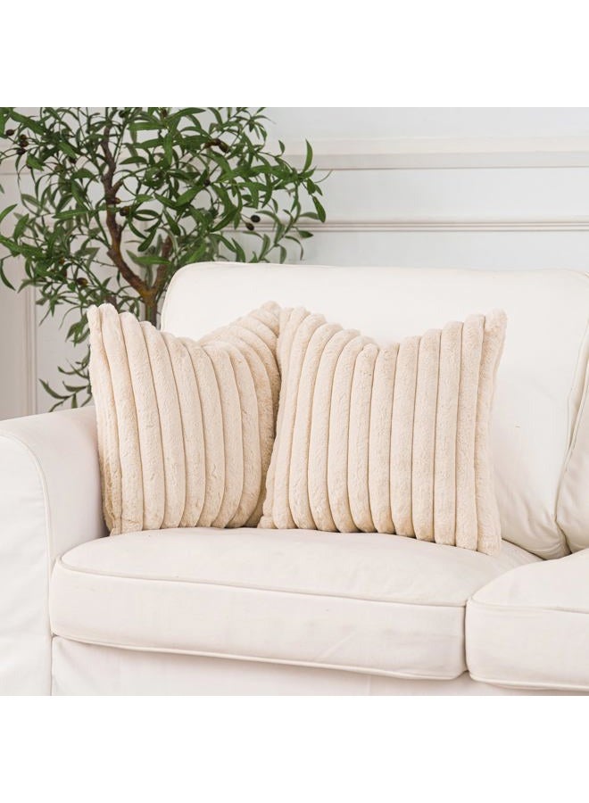 NiNi ALL Plush Throw Pillow Covers Beige 18x18 Inch Set of 2 Decorative Luxurious Pillow Cover Faux Fur Pillowcase Cushion Cases for Couch Sofa and Home Decor - Image 2