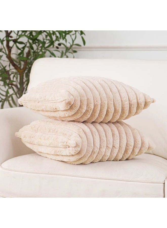 NiNi ALL Plush Throw Pillow Covers Beige 18x18 Inch Set of 2 Decorative Luxurious Pillow Cover Faux Fur Pillowcase Cushion Cases for Couch Sofa and Home Decor - Image 3