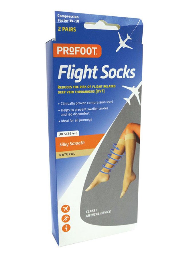 Flight Socks Silky Smooth Natural Uk Size 4-8, 2 Pairs P72001