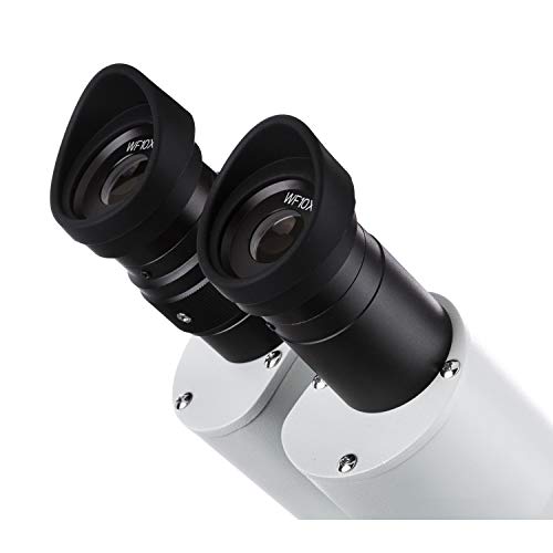 AmScope SE306R-PZ Forward Binocular Stereo Microscope, WF10x and WF20x Eyepieces, 10X-80X Magnification, 2X and 4X Objectives, Upper and Lower Halogen Light Source, Pillar Stand, 120V , White - Image 5