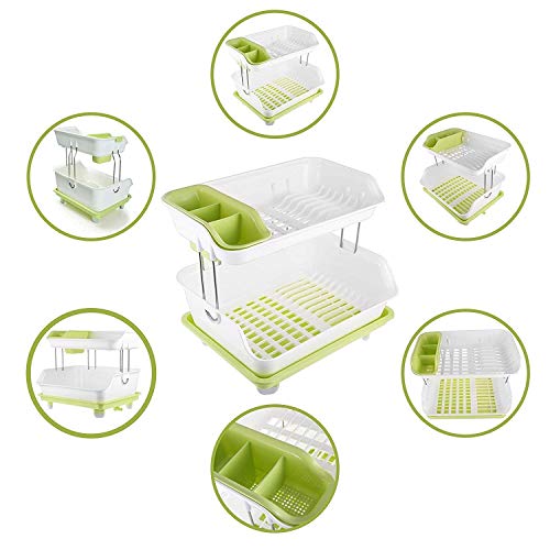 DDecora Large Durable Plastic Kitchen Sink Dish Rack Drainer Drying Rack Washing Basket with Tray for Kitchen, Dish Rack Organizers, Utensils Tools Cutlery (Green) - Image 3
