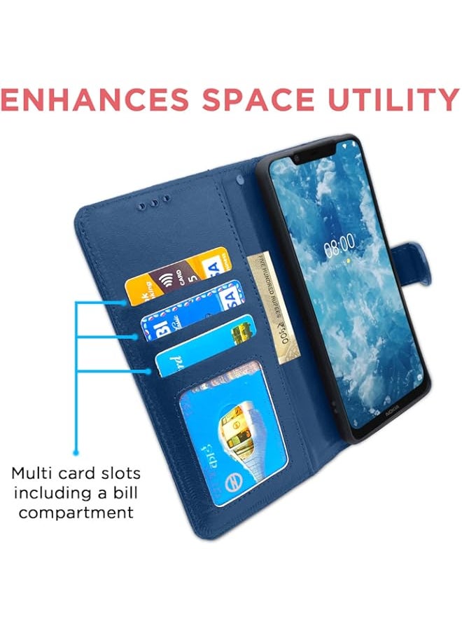 Generic - Nokia 8.1 Flip Case Leather Finish | Inside TPU with Card Pockets | Wallet Stand and Shock Proof | Magnetic Closing | Complete Protection Flip Cover for Nokia 8.1 (Blue) - Image 1