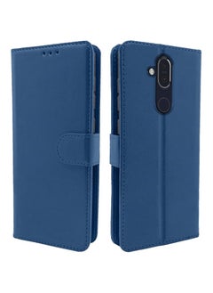 Nokia 8.1 Flip Case Leather Finish | Inside TPU with Card Pockets | Wallet Stand and Shock Proof | Magnetic Closing | Complete Protection Flip Cover for Nokia 8.1 (Blue)