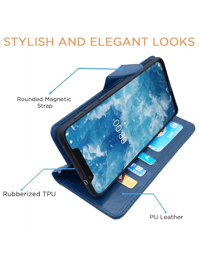 Generic - Nokia 8.1 Flip Case Leather Finish | Inside TPU with Card Pockets | Wallet Stand and Shock Proof | Magnetic Closing | Complete Protection Flip Cover for Nokia 8.1 (Blue) - Image 1