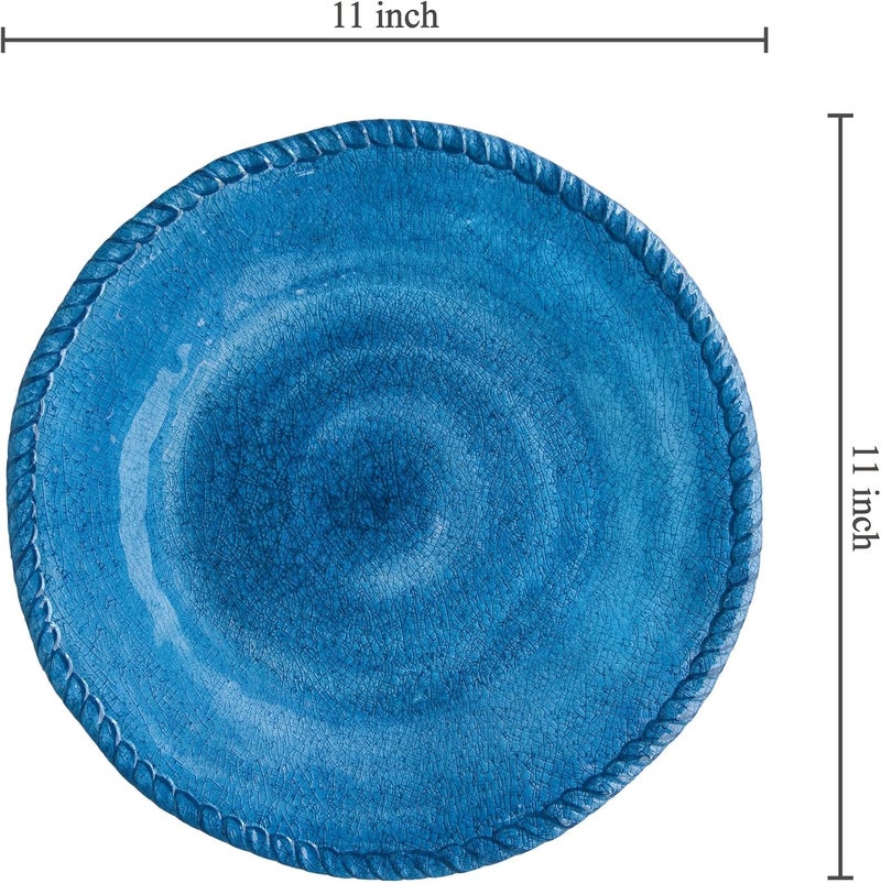 UP UPware Rope Melamine Dinner Plate Set Round Plates with Rope Edge for Main course Pasta and Salad BPAFree Dishwasher Safe Blue 11 Inch Set of 6 - Image 3