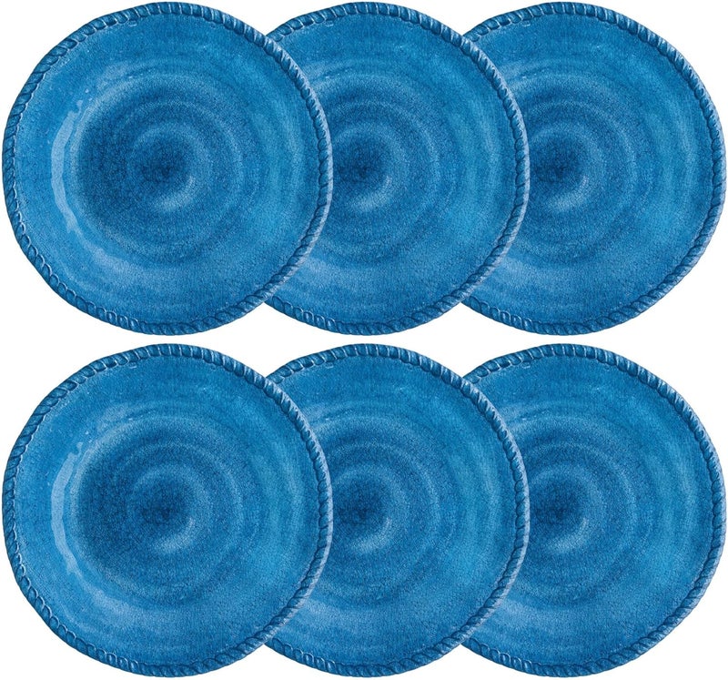 UP UPware Rope Melamine Dinner Plate Set Round Plates with Rope Edge for Main course Pasta and Salad BPAFree Dishwasher Safe Blue 11 Inch Set of 6 - Image 1