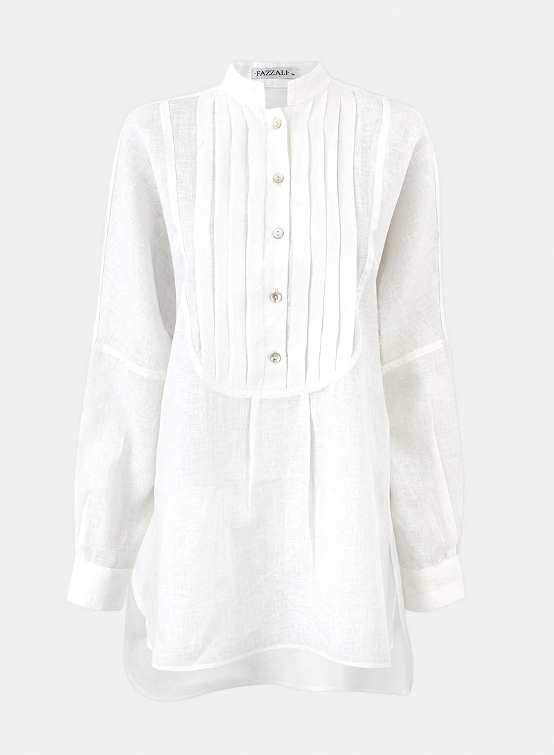 Pleated-Front Linen Blouse.