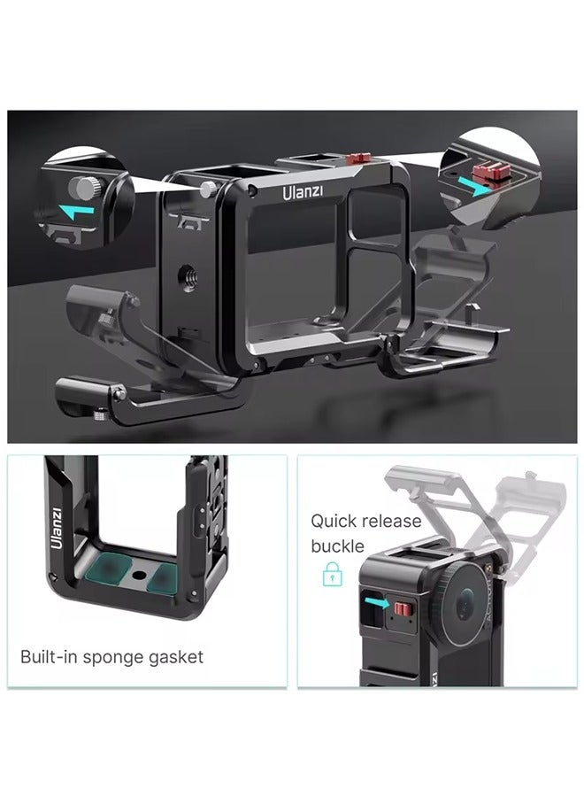 Ulanzi Full Protective Frame Case for DJI ACTION 5 4 3 Quick Release with Cold Shoe 1/4 Hole Metal Cage GoPro Foldable Mount - Image 3
