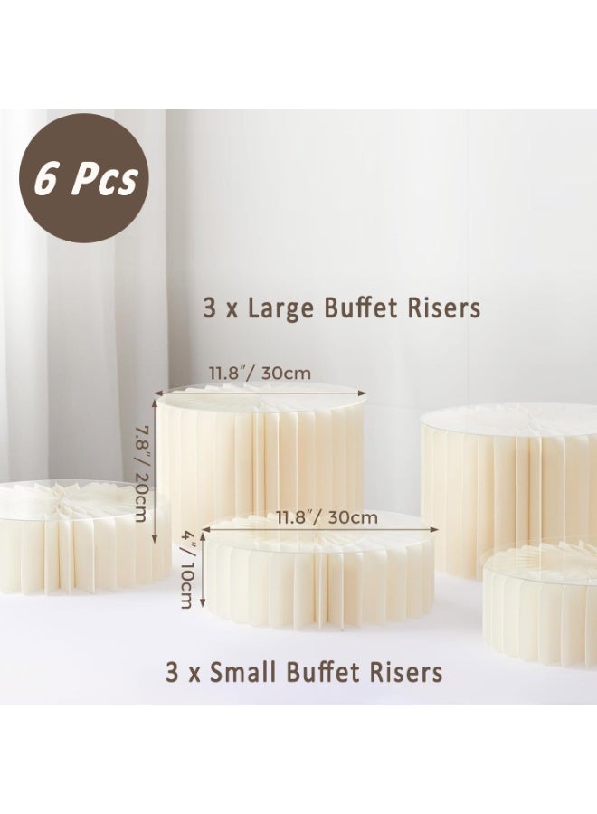 6 قطع من حاملات البوفيه، منصات عرض قابلة للطي من الكرتون، حوامل عرض الطعام لطاولة البوفيه، تقديم الطعام، حفلات الزفاف، حفلات استقبال المواليد وزينة الحفلات (6 قطع (10 سم ارتفاع × 3، 20 سم ارتفاع × 3)) - Image 2