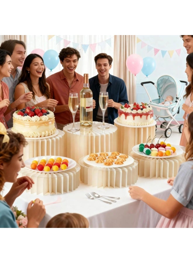 6 قطع من حاملات البوفيه، منصات عرض قابلة للطي من الكرتون، حوامل عرض الطعام لطاولة البوفيه، تقديم الطعام، حفلات الزفاف، حفلات استقبال المواليد وزينة الحفلات (6 قطع (10 سم ارتفاع × 3، 20 سم ارتفاع × 3)) - Image 4