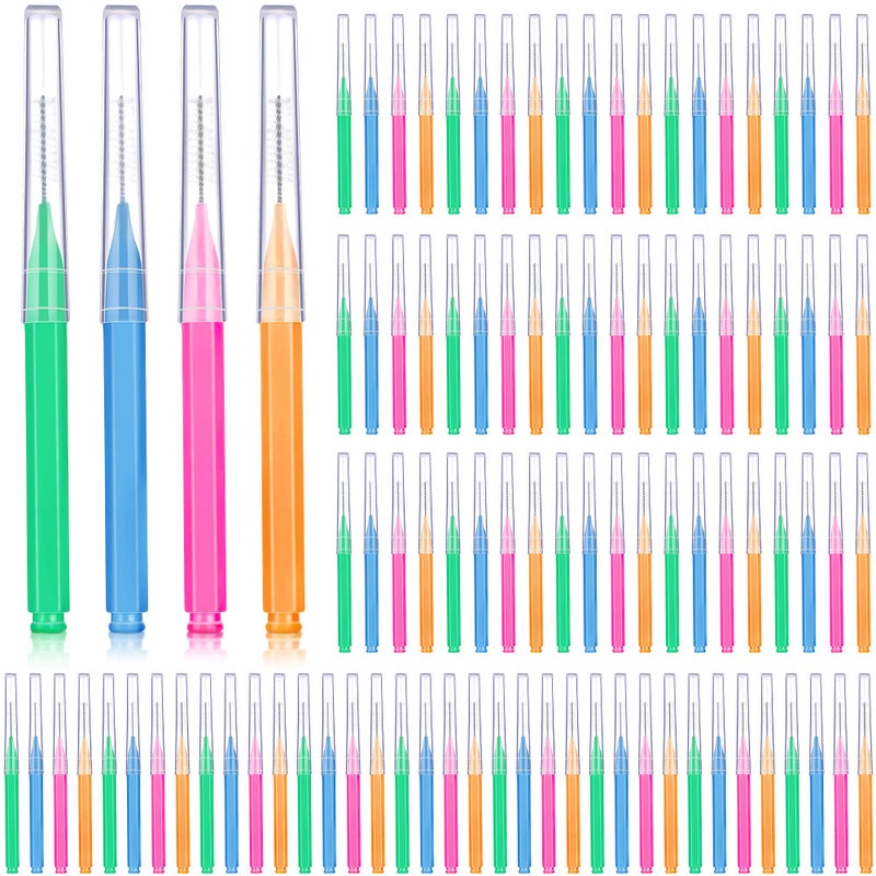 Patelai 100 Pieces Braces Brush for Cleaner Interdental Brush Toothpick Dental Tooth Flossing Head Oral Dental Hygiene Flosser Toothpick Cleaners Tooth ToolBright ColorsMultiple Sizes