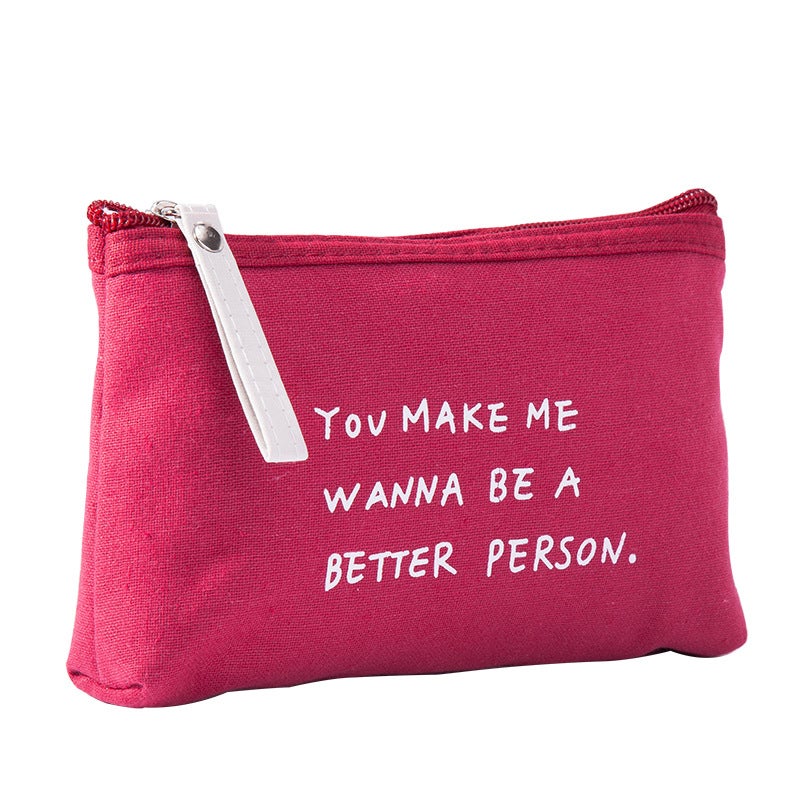 Multifunctional Canvas Card Bag Key Bag Mobile Phone Bag Toiletry Bag Makeup Storage Bag Letters Fabric Zipper Coin Purse - Image 3