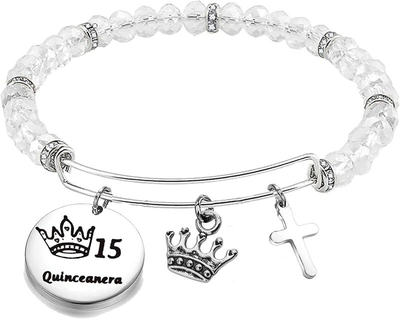 FEELMEM Quinceanera Gift 15th Birthday Bracelet Sweet 15th Quinceanera Bangle Quince Jewelry Happy 15th Birthday Gift(15th-02) - Image 1