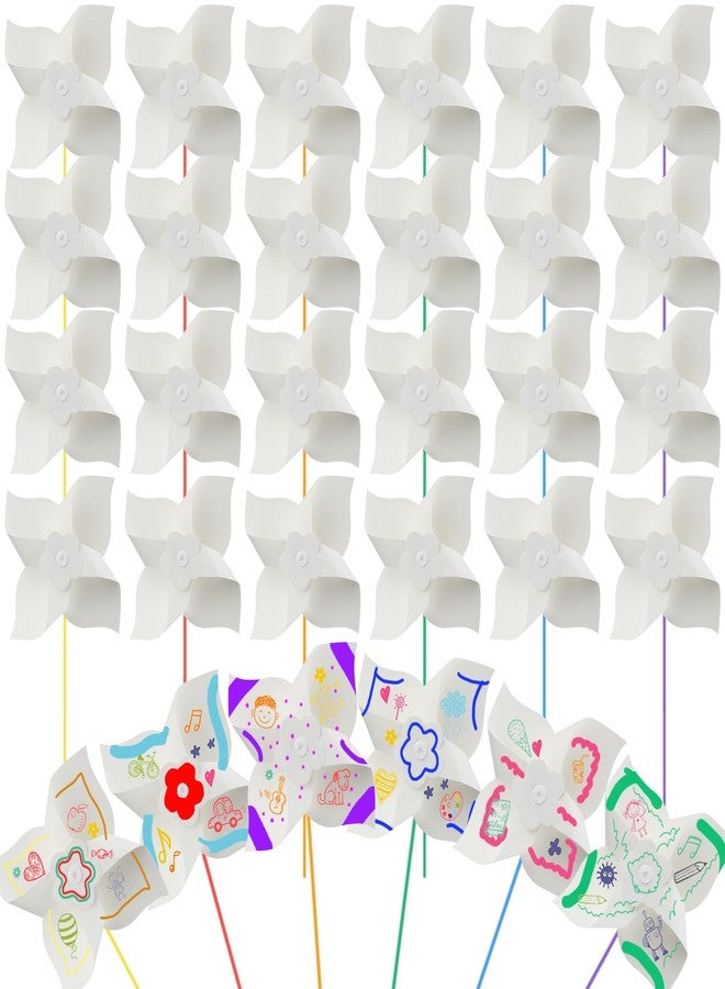 Poen 36 Pcs 9 Inches Jumbo DIY Pinwheels for Kids, Color Your Own Summer Crafts Large White Pinwheels 4th of July Crafts and Classroom Art Activities Party Favor for Kids Boys Girls - Image 1