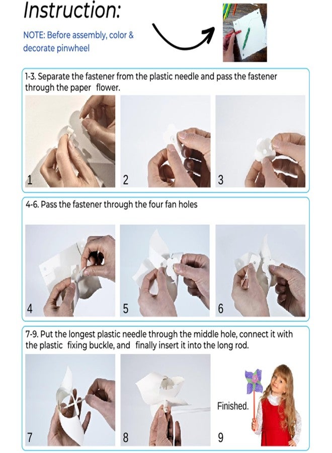 Poen 36 Pcs 9 Inches Jumbo DIY Pinwheels for Kids, Color Your Own Summer Crafts Large White Pinwheels 4th of July Crafts and Classroom Art Activities Party Favor for Kids Boys Girls - Image 4