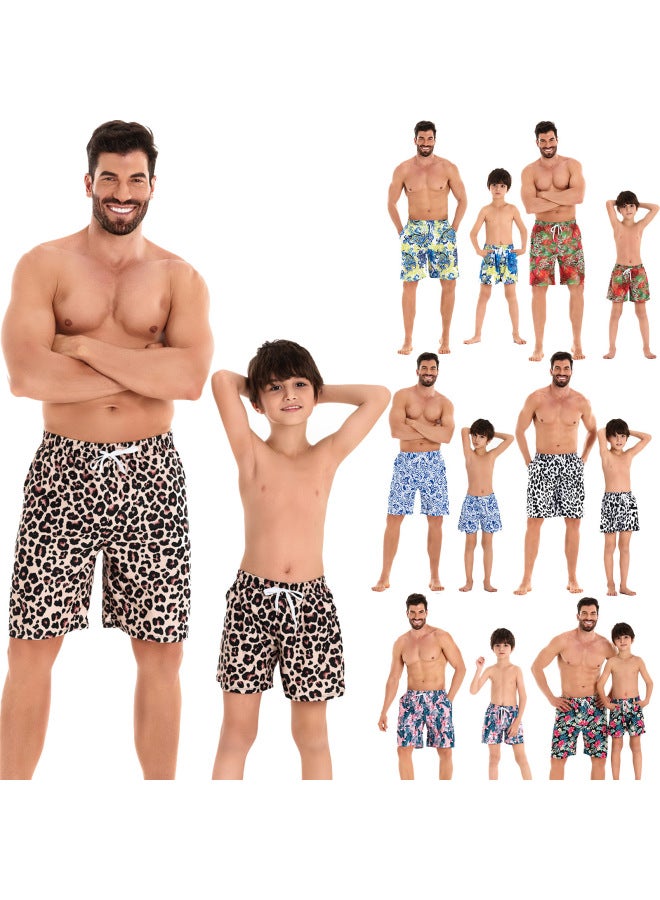Loquat European And American Family Dress Beach Pants 2024 Pleated Waist For Father And Son Swimming Trunks For Men With Pocket For Boys Swimsuit-Color:613- - Image 2