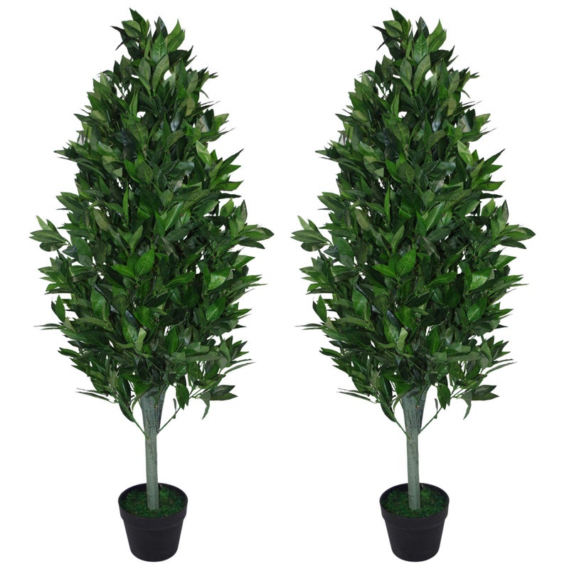 Leaf LEAF7092PAIR Pair of 120cm 4ft Artificial Topiary Bay Trees Pyramid Extra Large Green Cone