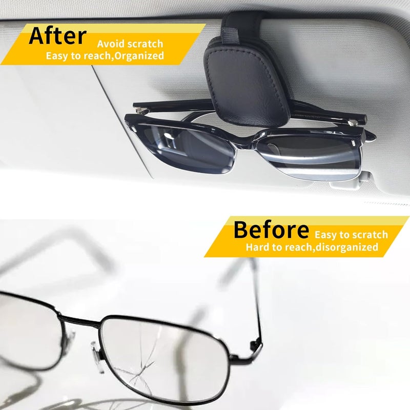 Yuoyar 2 Packs Sunglasses Holders for Car Visor - Magnetic Leather Sunglasses Holder and Ticket Card Clip - Car Visor Accessories (Black) - Image 3