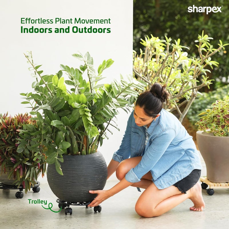 Sharpex Caddy Iron Round Rack Rustproof Sturdy Metal Potted Indoor Outdoor Plant Stand for Garden, Lawn and Home, Black -TRL-BL-019 - Image 2