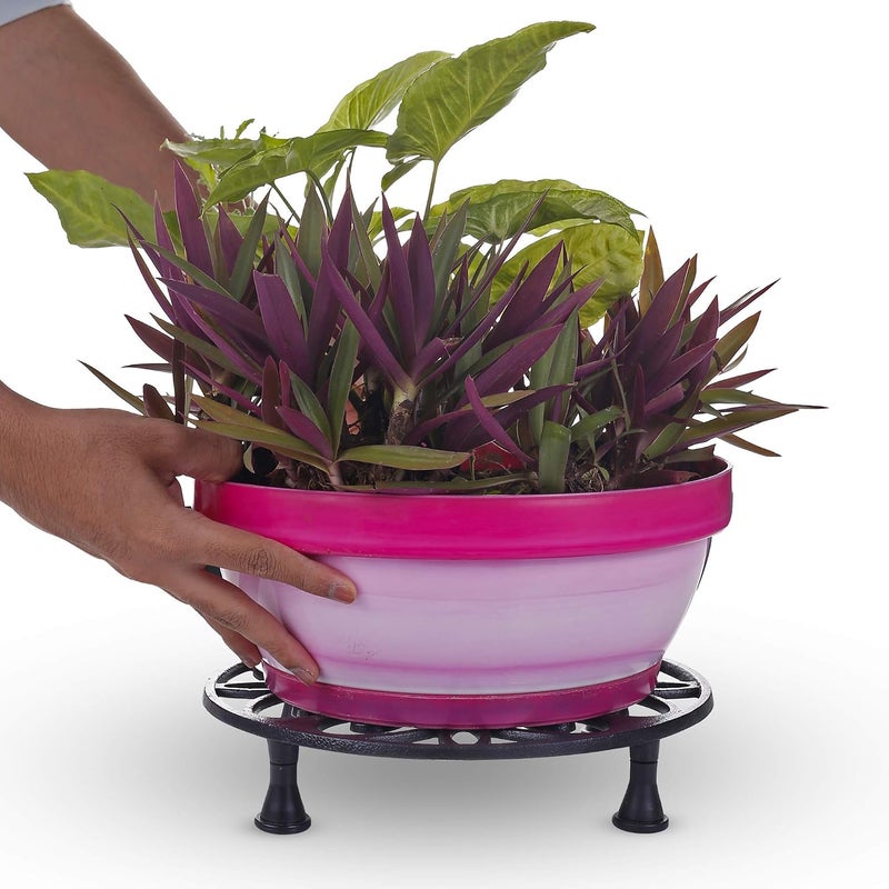 Sharpex Caddy Iron Round Rack Rustproof Sturdy Metal Potted Indoor Outdoor Plant Stand for Garden, Lawn and Home, Black -TRL-BL-019 - Image 5