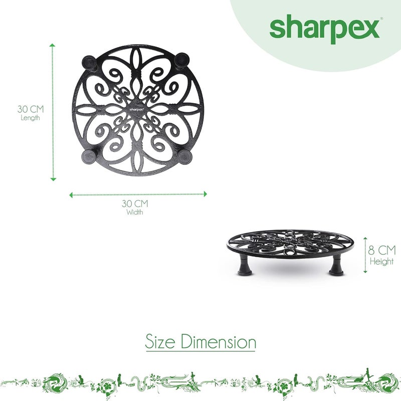Sharpex Caddy Iron Round Rack Rustproof Sturdy Metal Potted Indoor Outdoor Plant Stand for Garden, Lawn and Home, Black -TRL-BL-019 - Image 3