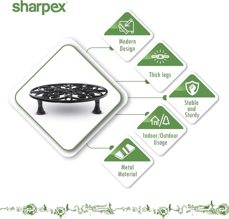 Sharpex Caddy Iron Round Rack Rustproof Sturdy Metal Potted Indoor Outdoor Plant Stand for Garden, Lawn and Home, Black -TRL-BL-019 - Image 4