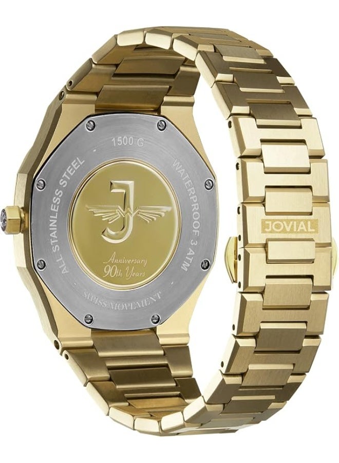 JOVIAL 1500 GGMQ 06 E Men's Fashion Watch, 40mm Stainless Steel Case, Champagne - Image 2