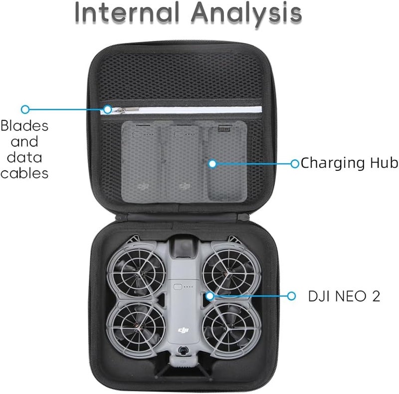 Black Hard Shell Waterproof Travel Case Compatible With DJI NEO 2 With Accessory Compartment - Image 4