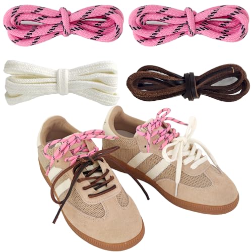 UamGlsob 4PCS Multi Color Shoe Laces for Sneakers, Cool Fun Cute Design DIY Fashion Colored Shoelaces Replacement Strings (Multicolor-Pink) - Image 1
