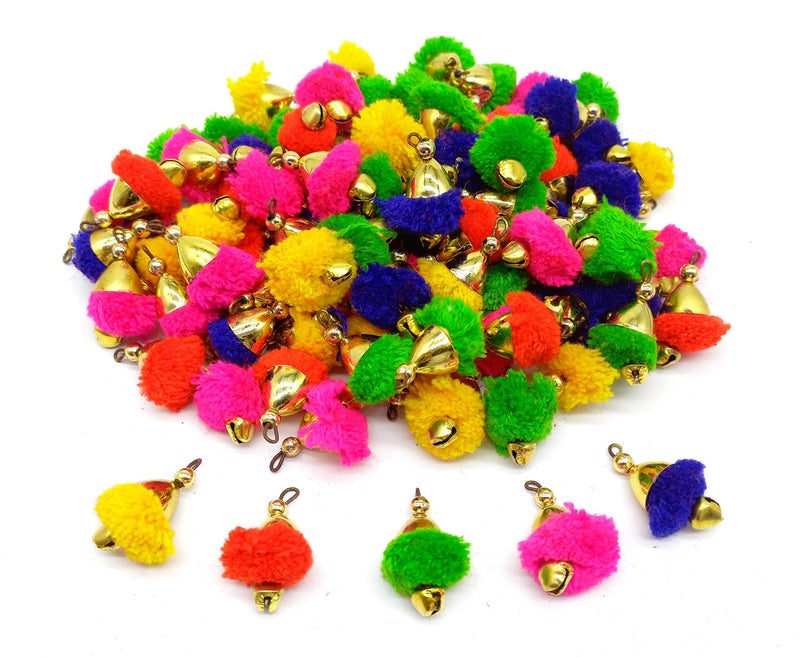 PRANSUNITA Multicolor Pom Pom Ghungroo Tassels - 50 pcs, for Making Earrings, Jewelry, caps, Toran Making, Dress Borders, Crafts & Clothing Sewing Accessories- Size – 25 mm - Image 1