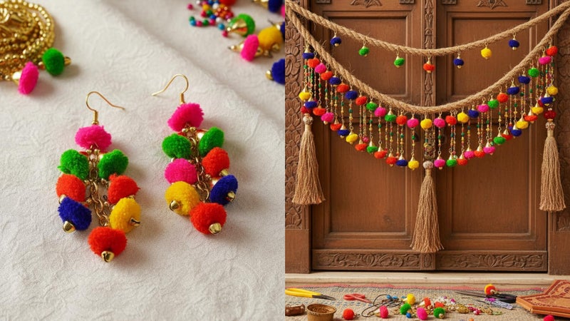 PRANSUNITA Multicolor Pom Pom Ghungroo Tassels - 50 pcs, for Making Earrings, Jewelry, caps, Toran Making, Dress Borders, Crafts & Clothing Sewing Accessories- Size – 25 mm - Image 3