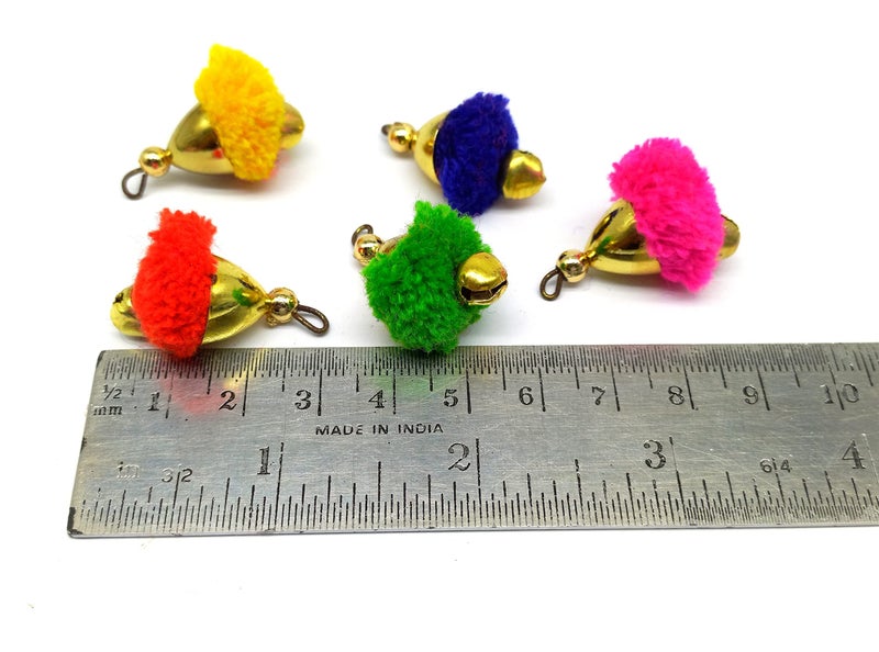 PRANSUNITA Multicolor Pom Pom Ghungroo Tassels - 50 pcs, for Making Earrings, Jewelry, caps, Toran Making, Dress Borders, Crafts & Clothing Sewing Accessories- Size – 25 mm - Image 2