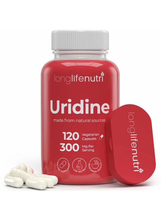 LongLifeNutri Uridine Monophosphate 300mg – Choline Precursor & Synaptic Function, Nootropic for Focus & Mental Performance, 120 Vegetarian Capsules, 4-Month Supply, GMP Certified, Made in USA  - Image 1