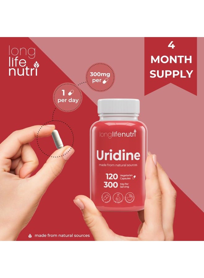 LongLifeNutri Uridine Monophosphate 300mg – Choline Precursor & Synaptic Function, Nootropic for Focus & Mental Performance, 120 Vegetarian Capsules, 4-Month Supply, GMP Certified, Made in USA  - Image 5
