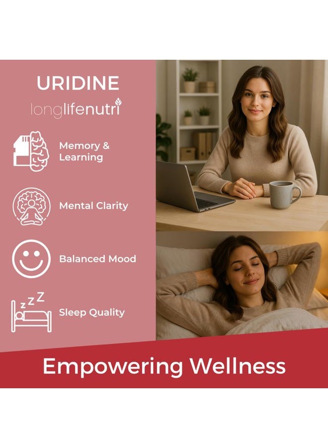 LongLifeNutri Uridine Monophosphate 300mg – Choline Precursor & Synaptic Function, Nootropic for Focus & Mental Performance, 120 Vegetarian Capsules, 4-Month Supply, GMP Certified, Made in USA  - Image 4