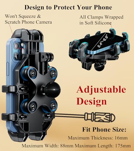 BRCOVAN 1'' Ball Phone Mount Holder with Vibration Dampener, Compatible with RAM Mounts B Size Double Socket Arm, Adjustable Heavy Duty for Bike Motorcycle Scooter ATV UTV, Fit 5.4-6.9'' Cellphone - Image 5