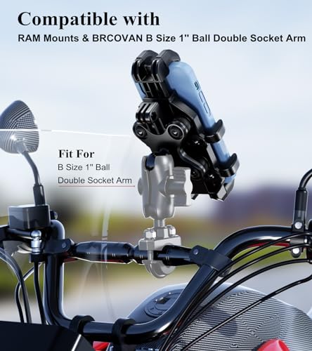 BRCOVAN 1'' Ball Phone Mount Holder with Vibration Dampener, Compatible with RAM Mounts B Size Double Socket Arm, Adjustable Heavy Duty for Bike Motorcycle Scooter ATV UTV, Fit 5.4-6.9'' Cellphone - Image 4