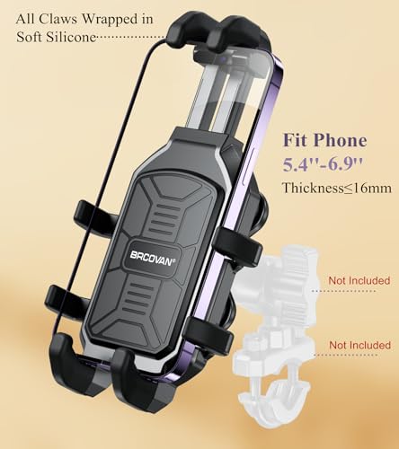 BRCOVAN 1'' Ball Phone Mount Holder with Vibration Dampener, Compatible with RAM Mounts B Size Double Socket Arm, Adjustable Heavy Duty for Bike Motorcycle Scooter ATV UTV, Fit 5.4-6.9'' Cellphone - Image 3
