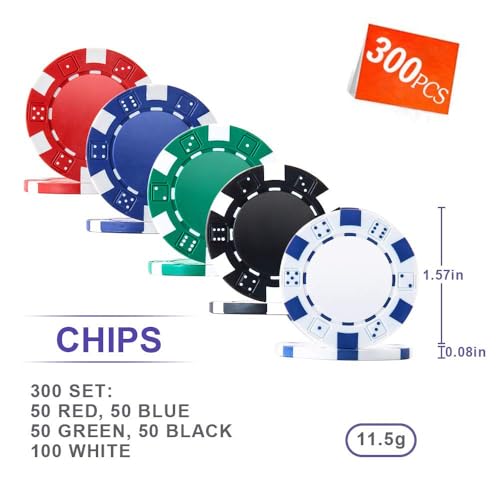 STORE 2508 Store2508 Casino Poker Chip Set 300 Chips & Aluminium Case, 2 Decks of Playing Cards, 5 Dice, Dealer, Small Blind, Big Blind Buttons - Image 2