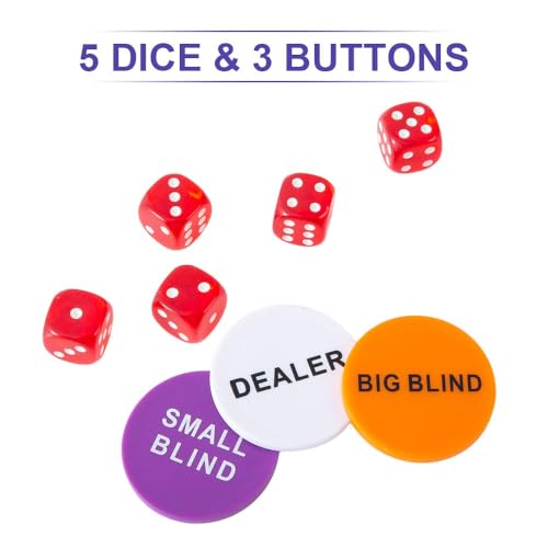 STORE 2508 Store2508 Casino Poker Chip Set 300 Chips & Aluminium Case, 2 Decks of Playing Cards, 5 Dice, Dealer, Small Blind, Big Blind Buttons - Image 5