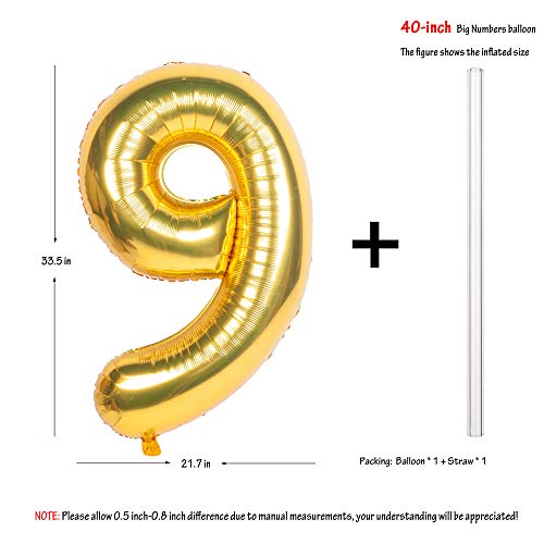 CHANGZHONG 40 Inch Large Gold Number Balloons 9 Aluminum Foil Mylar Big Number Balloons 09 Suitable for Gold Birthday Parties Weddings and Anniversary Photography - Image 5