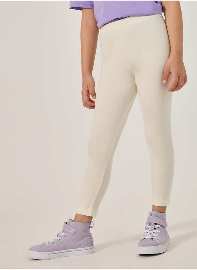 Styli Solid Elastic Waistband Cotton Leggings  - Image 1