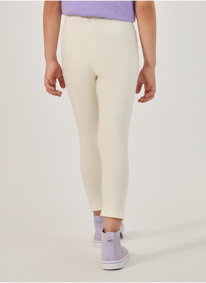 Styli Solid Elastic Waistband Cotton Leggings  - Image 4