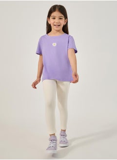 Styli Solid Elastic Waistband Cotton Leggings  - Image 2